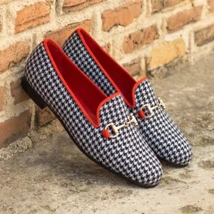 Ladies Vida Facil Slip On in Black & White Houndstooth Sartorial Fabric detailed with Trim in Red Calf Leather
