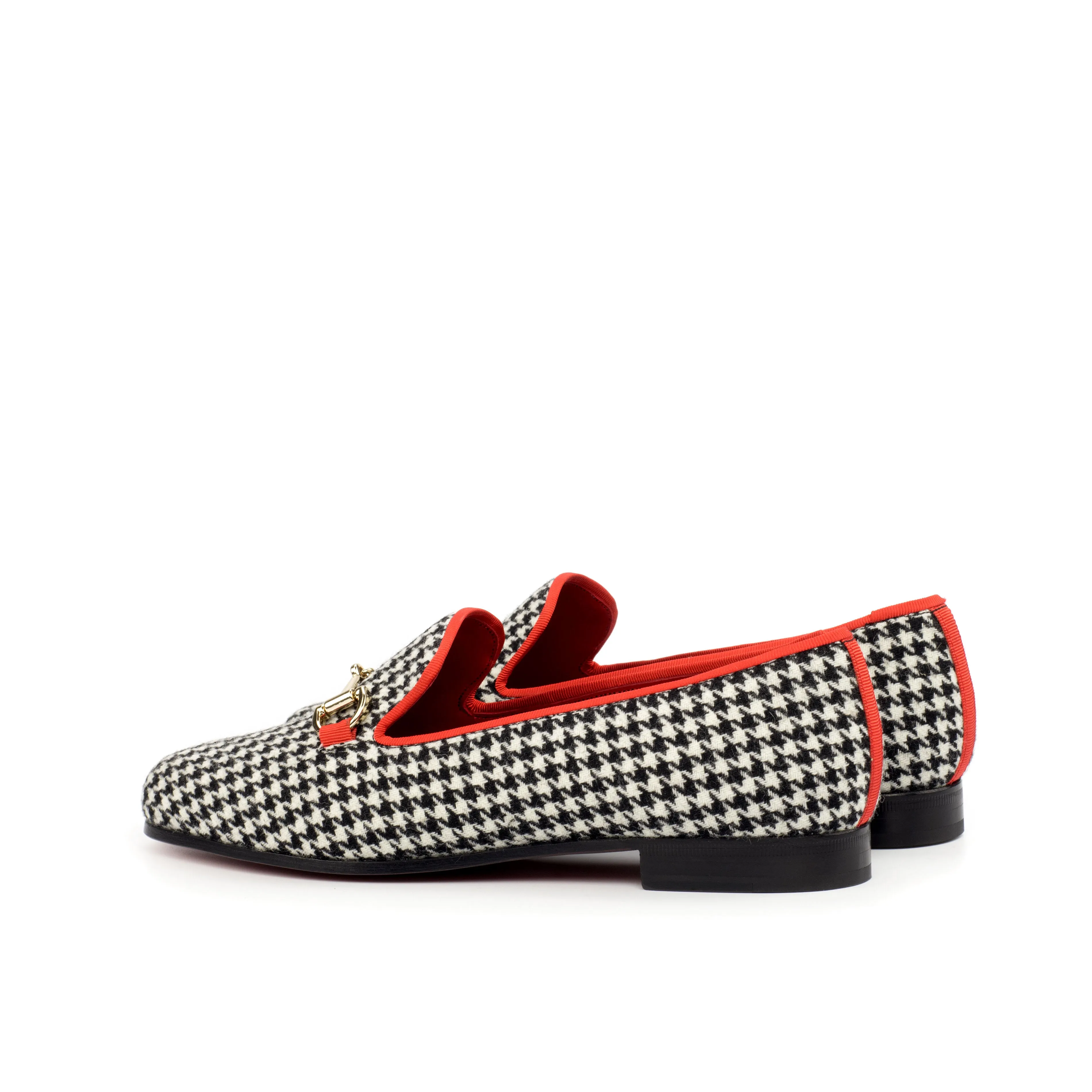 Ladies Vida Facil Slip On in Black & White Houndstooth Sartorial Fabric detailed with Trim in Red Calf Leather
