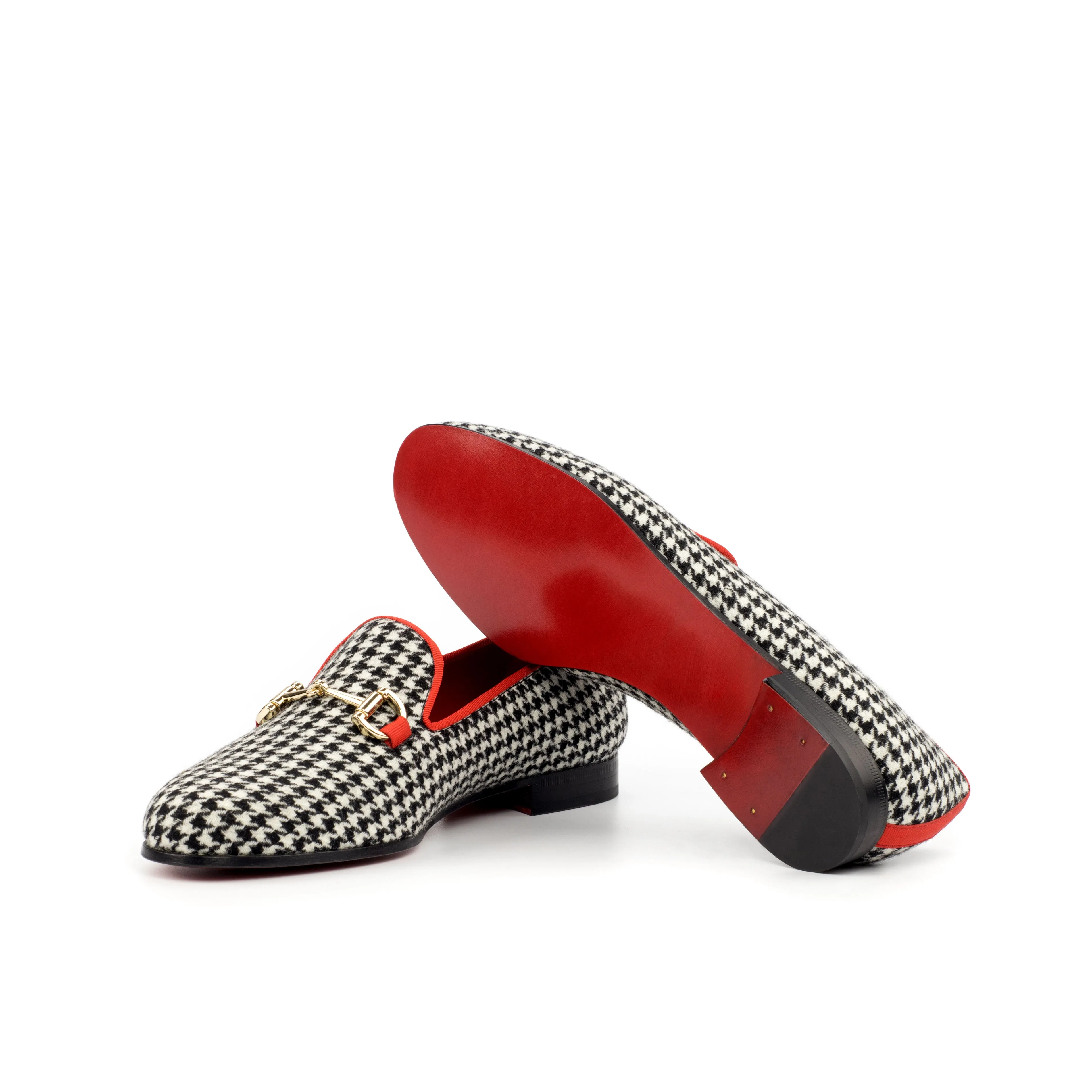 Ladies Vida Facil Slip On in Black & White Houndstooth Sartorial Fabric detailed with Trim in Red Calf Leather