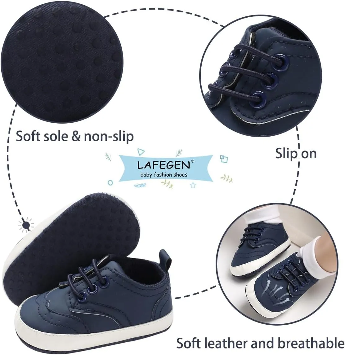 LAFEGEN Baby Boys Girls Classic PU Leather Loafers Soft Sole Oxford Dress Shoes First Walking Flat Moccasins Casual Sneaker