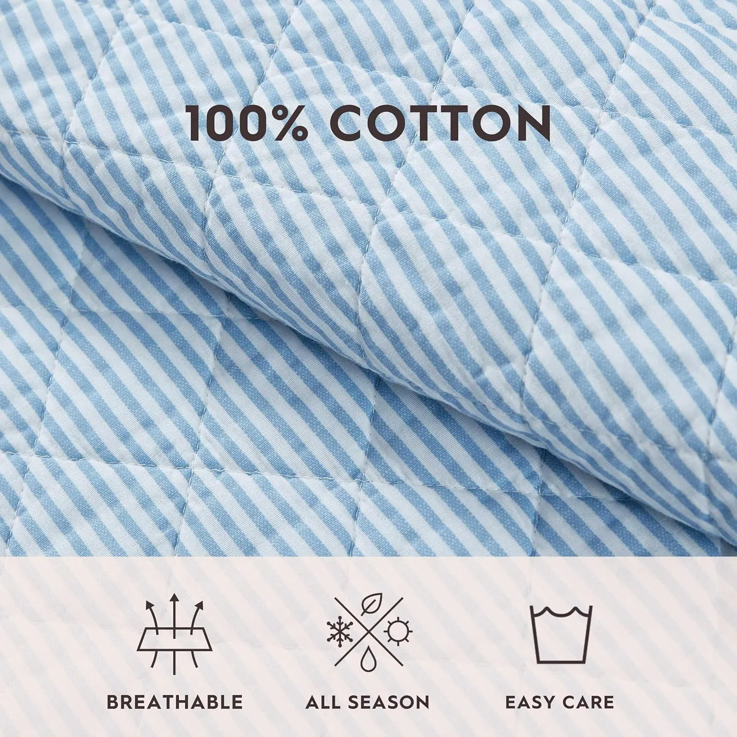 Laura Ashley - Quilt Set, Super Soft Bedding with Matching Sham, Casual Home Decor (Oxford Stripe Blue, King)
