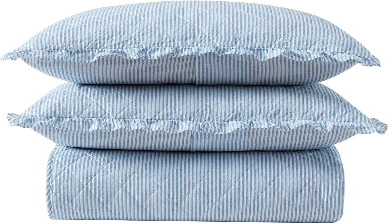 Laura Ashley - Quilt Set, Super Soft Bedding with Matching Sham, Casual Home Decor (Oxford Stripe Blue, King)
