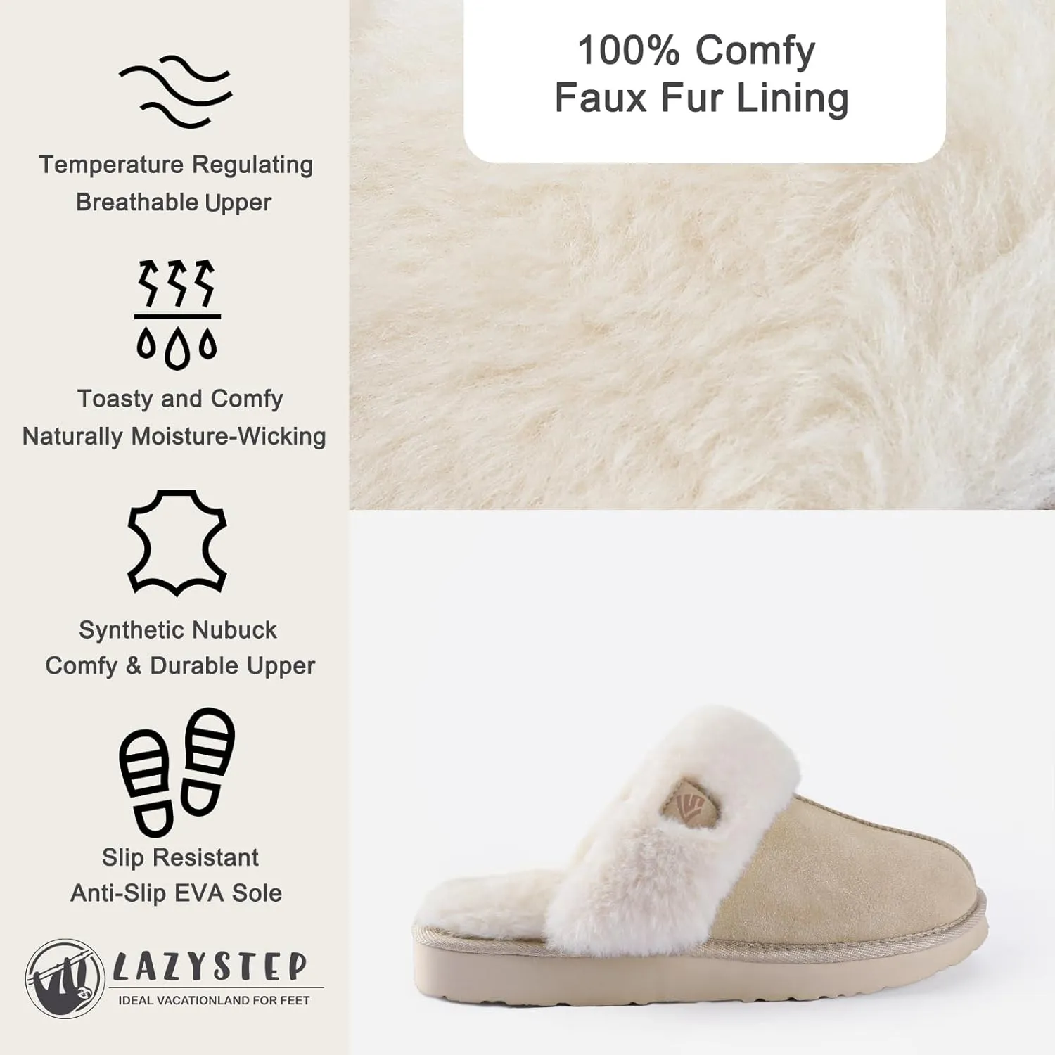 LazyStep Women's Fuzzy House Slippers, Slip on Warm Indoor and Outdoor House Shoes