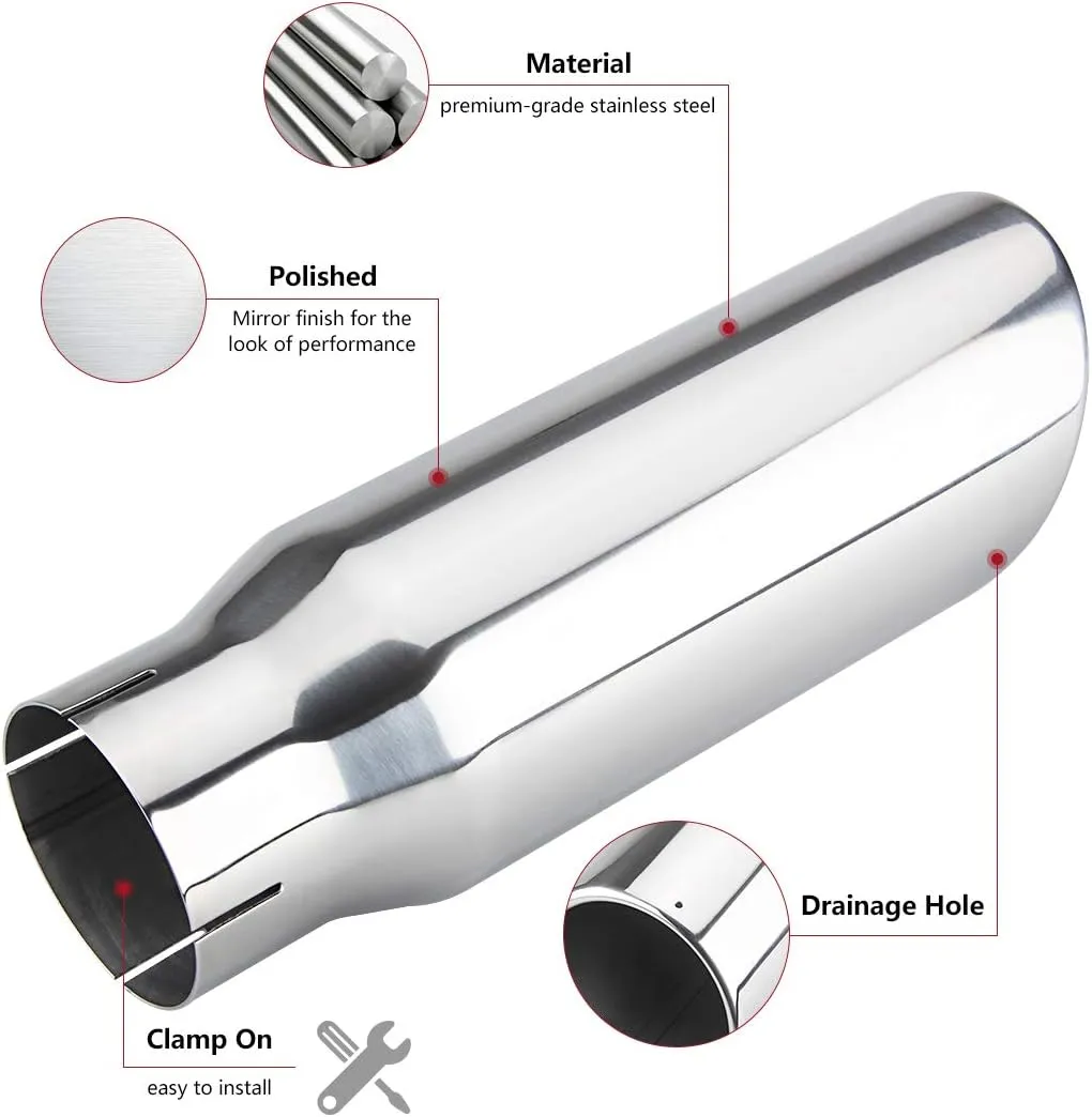 LCGP 3 Inch Inlet Exhaust tip 4" Inch Outlet 12" Long Clamp On Stainless Steel Exhaust Tailpipe Tip for Truck Polished