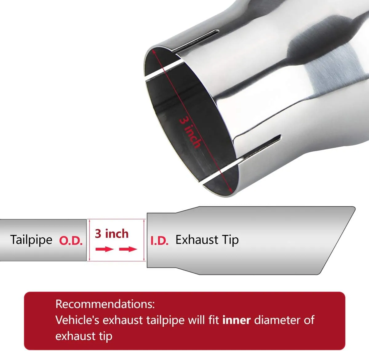 LCGP 3 Inch Inlet Exhaust tip 4" Inch Outlet 12" Long Clamp On Stainless Steel Exhaust Tailpipe Tip for Truck Polished