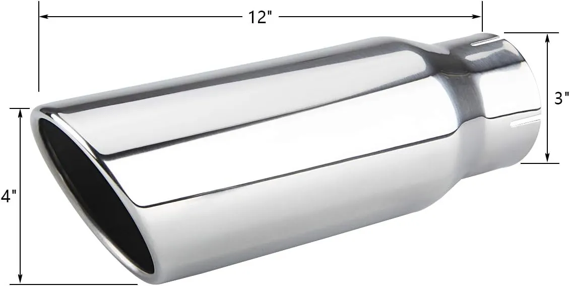 LCGP 3 Inch Inlet Exhaust tip 4" Inch Outlet 12" Long Clamp On Stainless Steel Exhaust Tailpipe Tip for Truck Polished