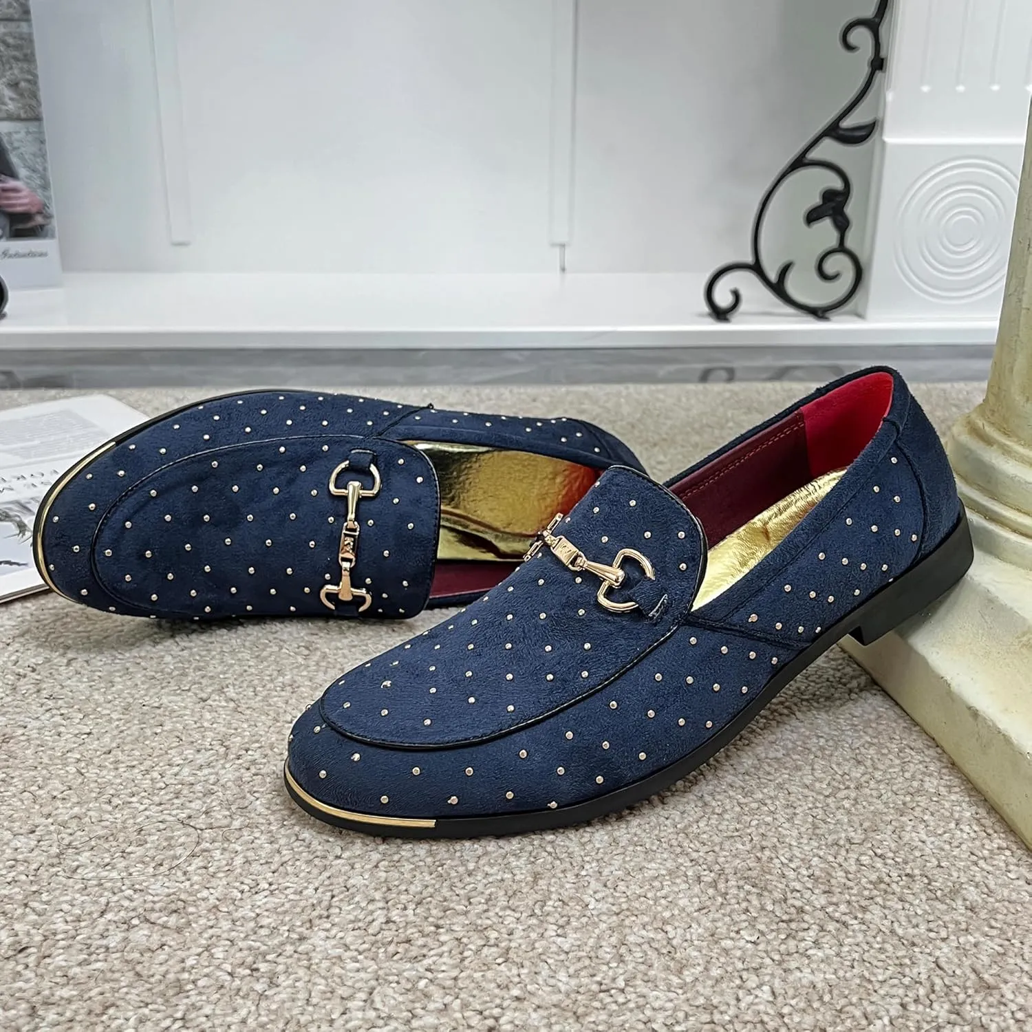 LCQL Men's Luxury Velvet Penny Loafer Shoes Noble Slip-on Suede Loafers Smoking Slippers Plus Size 7-13