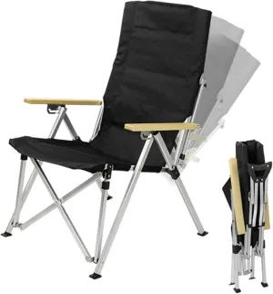 Leisure Folding Camping Reclining Chair, 3-geas Adjustable Back Outdoor Camping Recliner with Armrests and Storage Bag for Fishing, Hiking, BBQ, Beach