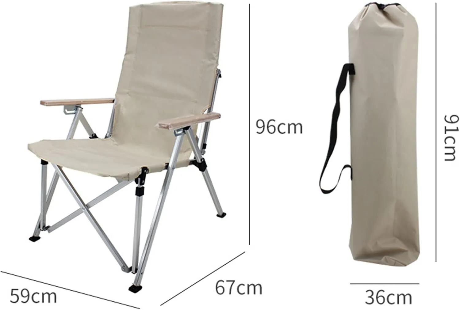 Leisure Folding Camping Reclining Chair, 3-geas Adjustable Back Outdoor Camping Recliner with Armrests and Storage Bag for Fishing, Hiking, BBQ, Beach