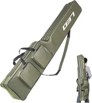 LEOFISHING Fishing Tackle Storage Bag 130cm/4.27ft Portable Fishing Rod Reel Organizer Fishing Pole Gear Tool Cases Carrier Two Layer Durable Oxford Large Capacity Travel Fishing Cover Bag 5 Color (Green)