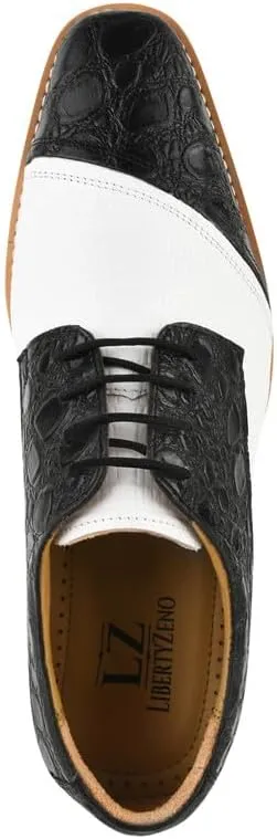 LIBERTYZENO Mens EEL Print Knitted Design Genuine Leather Adults Lace Up Oxford Dress Shoes for Easter Gift LS-112