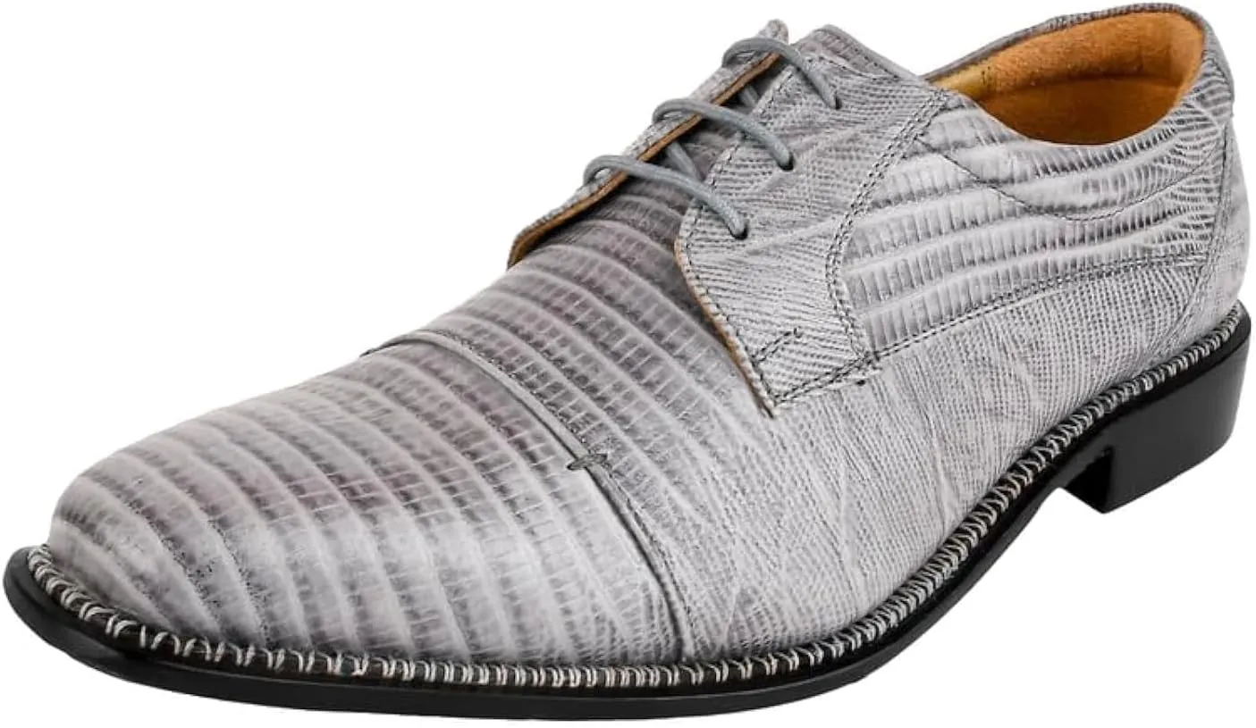 LIBERTYZENO Mens Lizard Print Genuine Leather Adults Lace Up Oxford Dress Shoes for Easter Gift