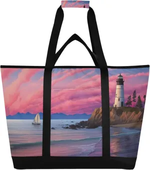 Lighthouse Reusable Insulated Cooler Bag with Ice Pack Compartment - Large 47L Waterproof Thermal Grocery Tote for Picnic Beach Camping Lunch Storage
