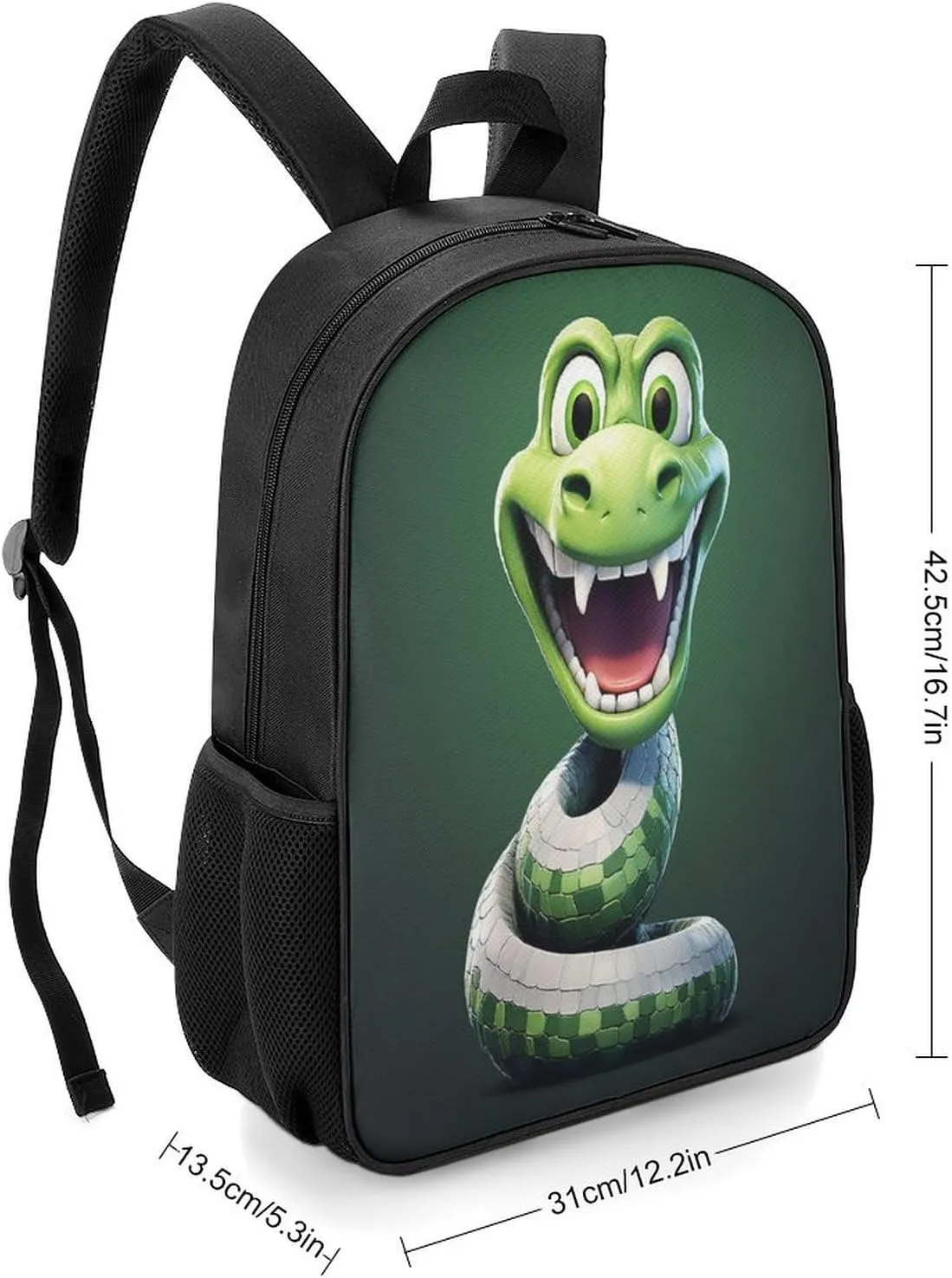 Lightweight Backpacks Cute Travel Bag Durable Cartoon Snake Green Printing Small Travel Backpack For Women & Men