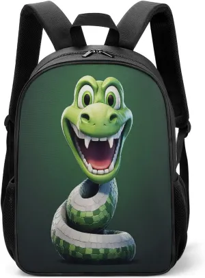 Lightweight Backpacks Cute Travel Bag Durable Cartoon Snake Green Printing Small Travel Backpack For Women & Men