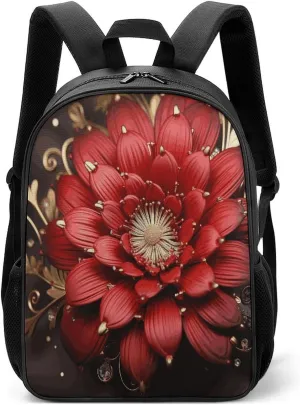 Lightweight Backpacks Cute Travel Bag Durable Red Gold Flower Printing Small Travel Backpack For Women & Men
