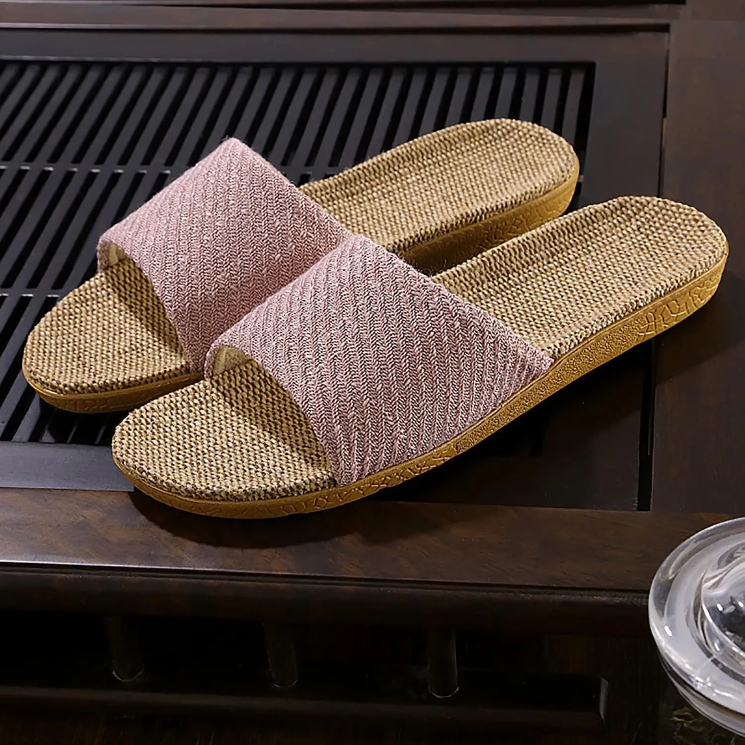 Linen summer non-slip indoor slippers Non-slip spa slippers Comfortable slippers