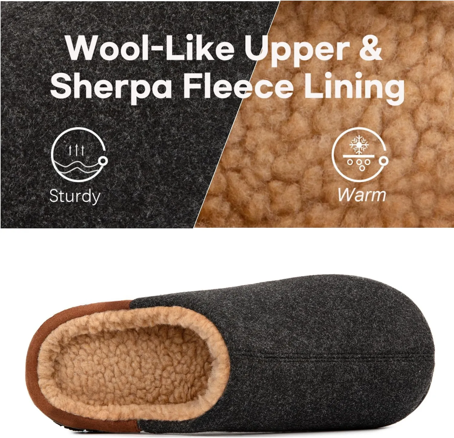 LongBay Men's Fuzzy Sherpa Lined Slippers Warm Memory Foam Non-slip Slippers Slip-on House Shoes for Indoor Outdoor