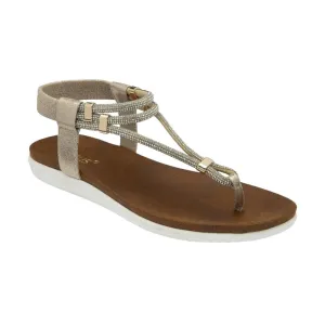Lotus Womens Chica Gold Diamante Toe Post Thong Strap Sandals
