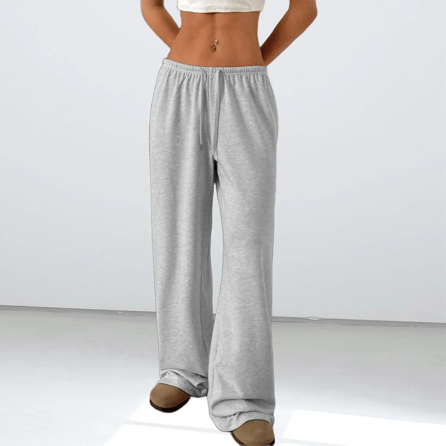 Low Rise Sweatpants for Women Y2K Straight Wide Leg Sweat Pants Drawstring Baggy Lounge Pants with Pockets