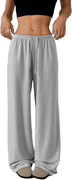 Low Rise Sweatpants for Women Y2K Straight Wide Leg Sweat Pants Drawstring Baggy Lounge Pants with Pockets