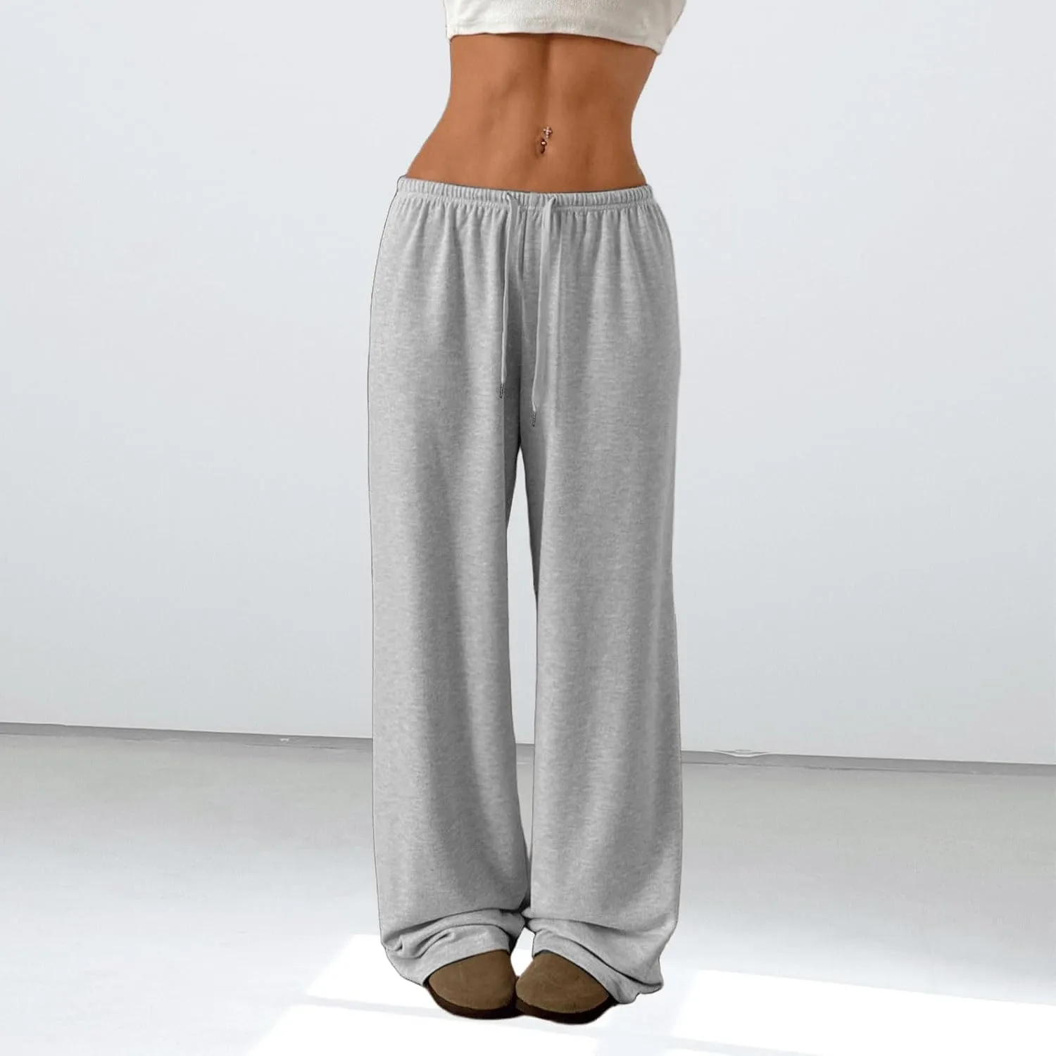 Low Rise Sweatpants for Women Y2K Straight Wide Leg Sweat Pants Drawstring Baggy Lounge Pants with Pockets