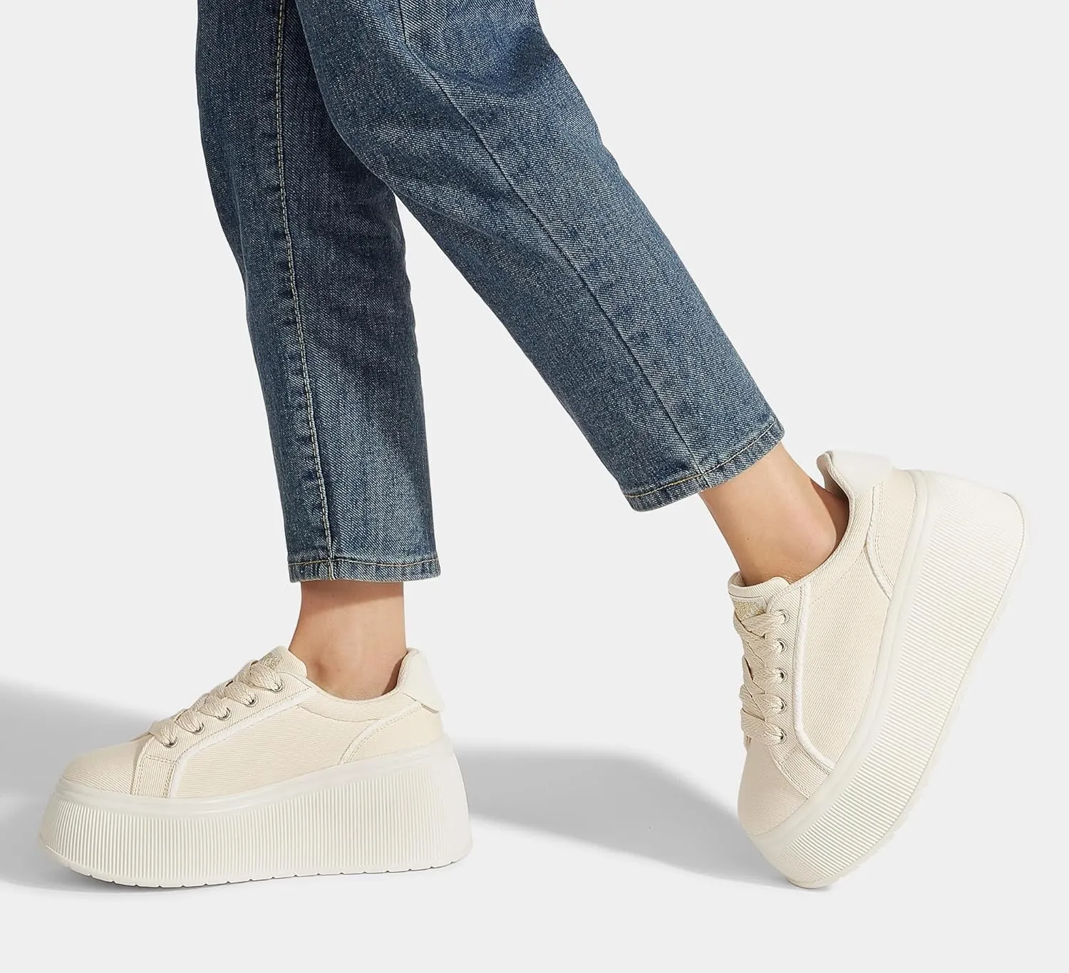 LUCKY STEP Women's Platform Fashion Sneakers Classic Wedge Canvas Casual Low Top Retro Walking Shoes