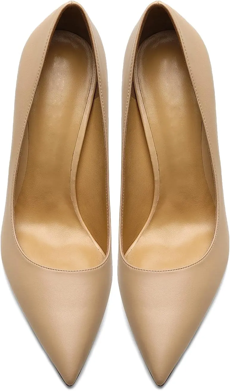 Lutalica W Women's Classic Pointed Toe Slip On 3.5 Inches Basic Medium High Heel Pumps Shoes for Work Party Wedding