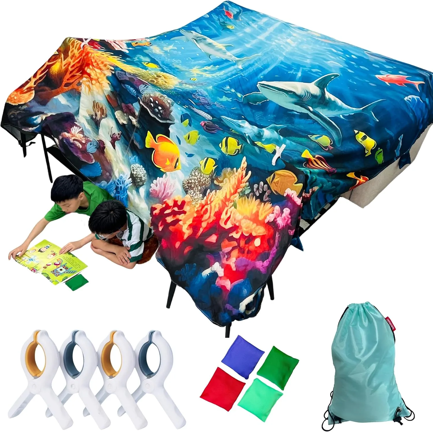 Magic Fort Building Kit for Kids - Large Lightweight Blanket Fort Making Kit Clips with CPC Certification - Portable Playhouse Play Tent Fort - Indoor/Outdoor Girls/Boys Toys Ages 4-5 6 7 8-12