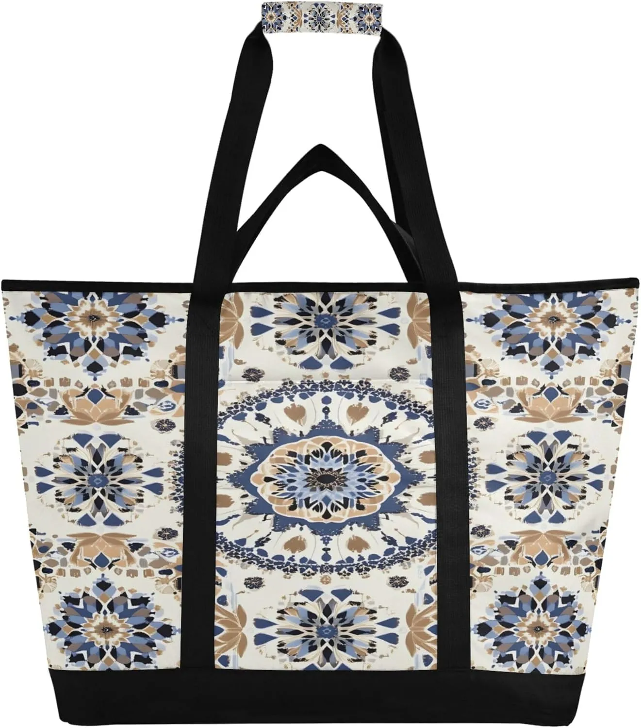 Mandala Reusable Insulated Cooler Bag with Ice Pack Compartment - Large 47L Waterproof Thermal Grocery Tote for Picnic Beach Camping Lunch Storage