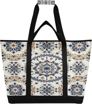 Mandala Reusable Insulated Cooler Bag with Ice Pack Compartment - Large 47L Waterproof Thermal Grocery Tote for Picnic Beach Camping Lunch Storage