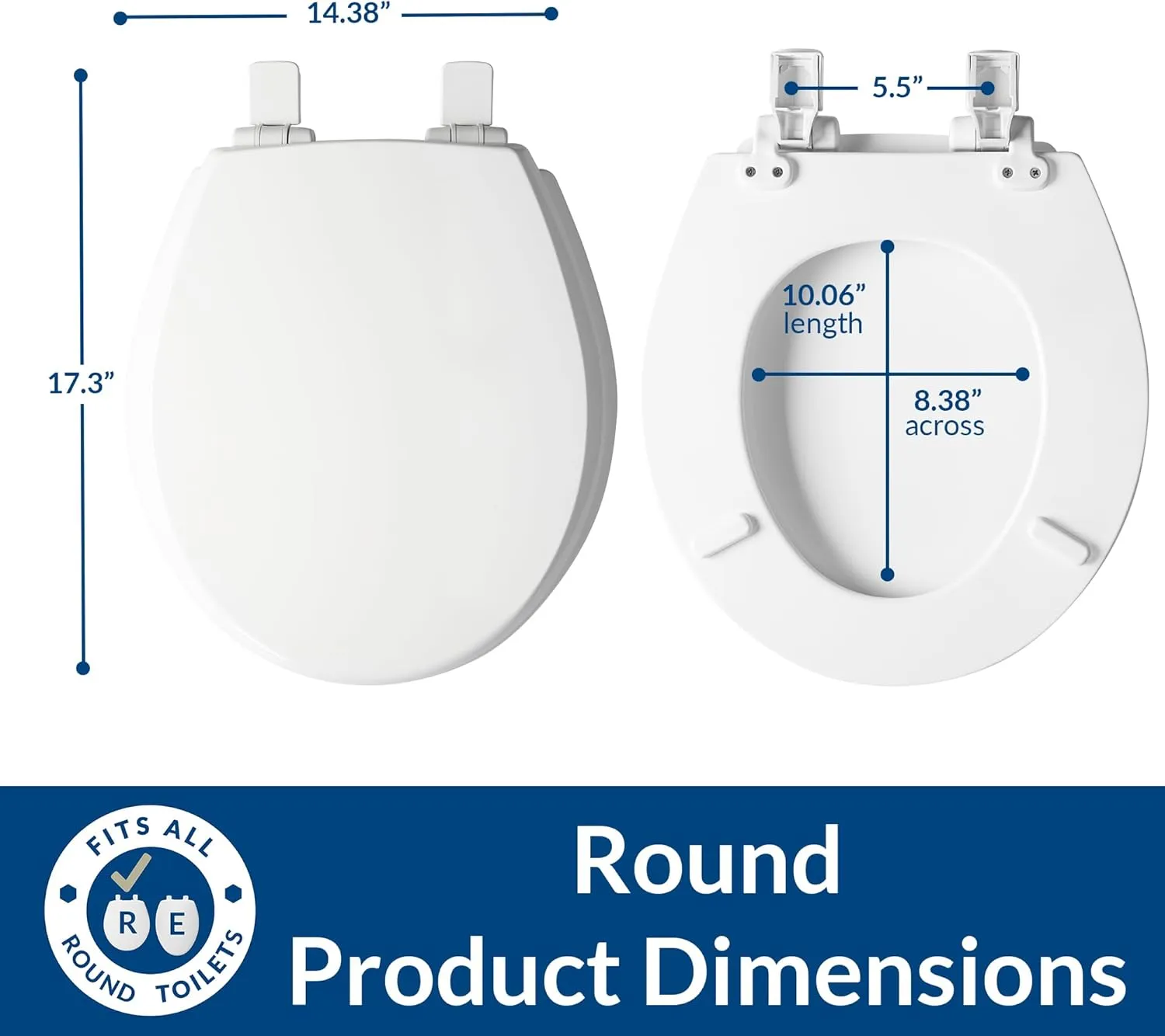 Mayfair Cassel Slow Close Toilet Seat, Easy Clean, Non Slip Premium Wood Seat, Easy Install, Made in USA, Round, Bone