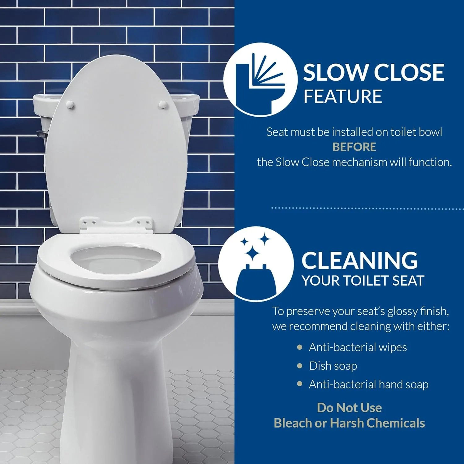 Mayfair Cassel Slow Close Toilet Seat, Easy Clean, Non Slip Premium Wood Seat, Easy Install, Made in USA, Round, Bone