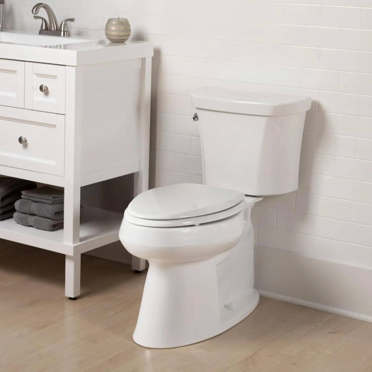 Mayfair Cassel Slow Close Toilet Seat, Easy Clean, Non Slip Premium Wood Seat, Easy Install, Made in USA, Round, Bone