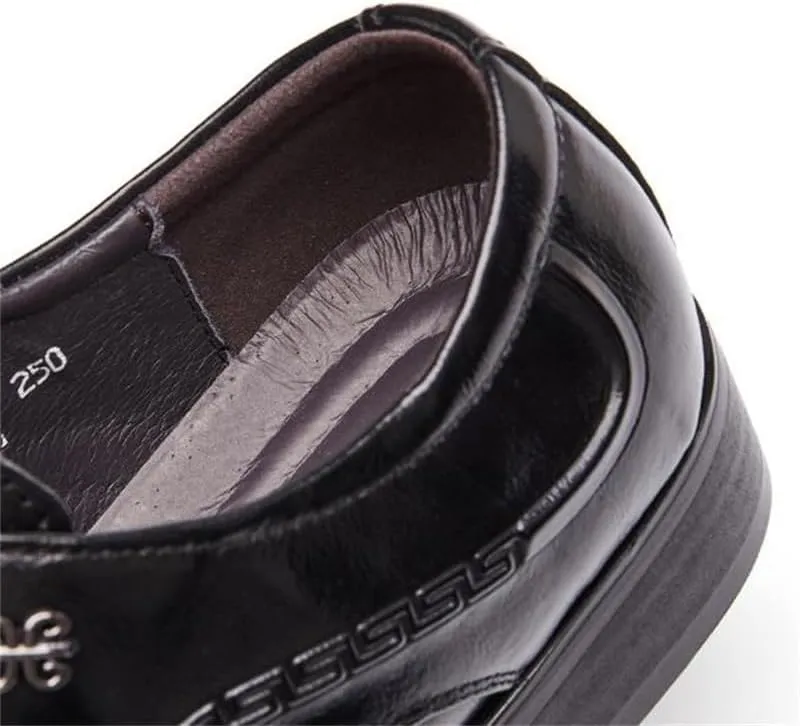 Men's Black Japanese and Korean Pointed Business Formal Leather Shoes Glossy Casual Pointed Derby Shoe Laces Suitable for Weddings and Offices