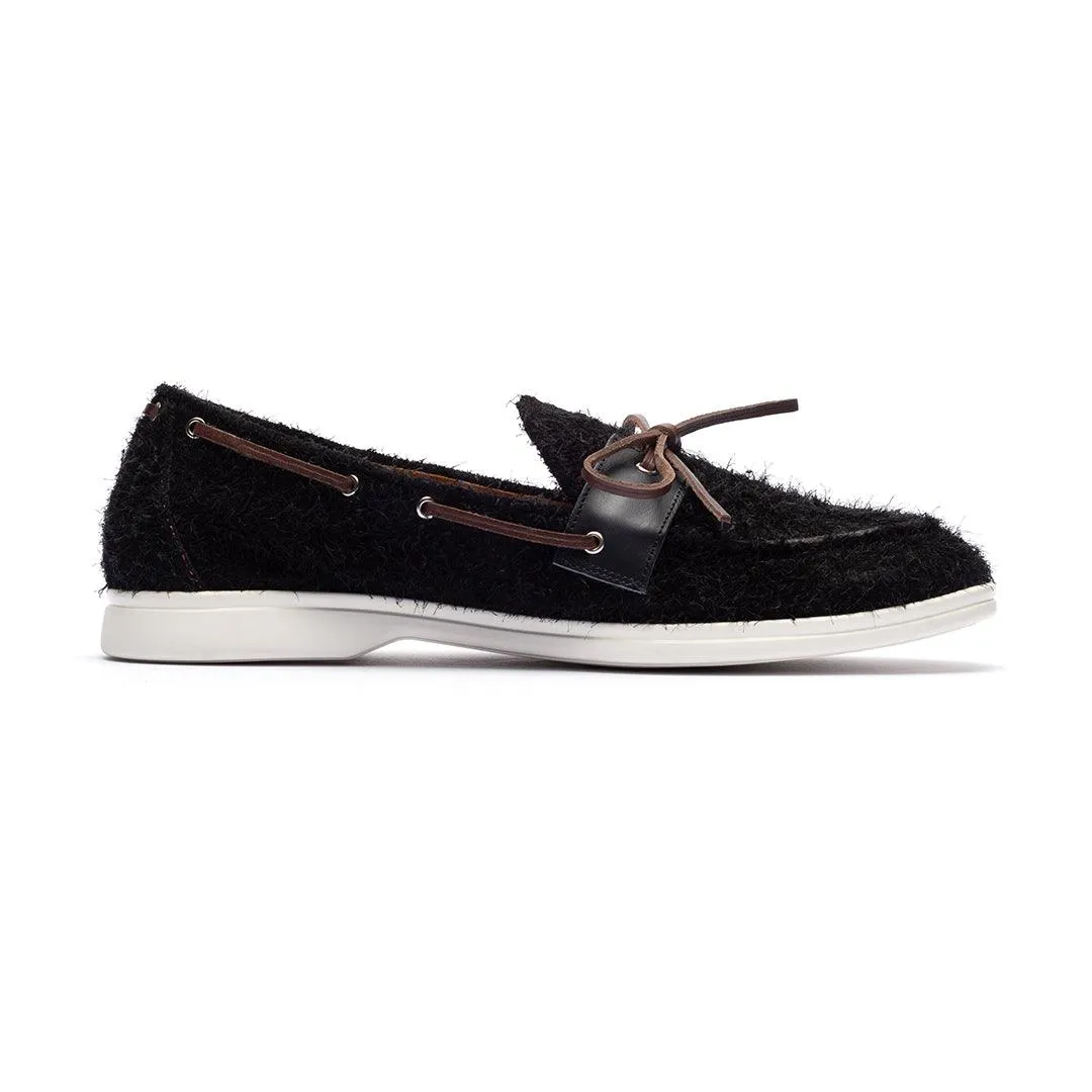 Men's Black Textured Suede Barca Yacht Loafer From Del Toro Shoes