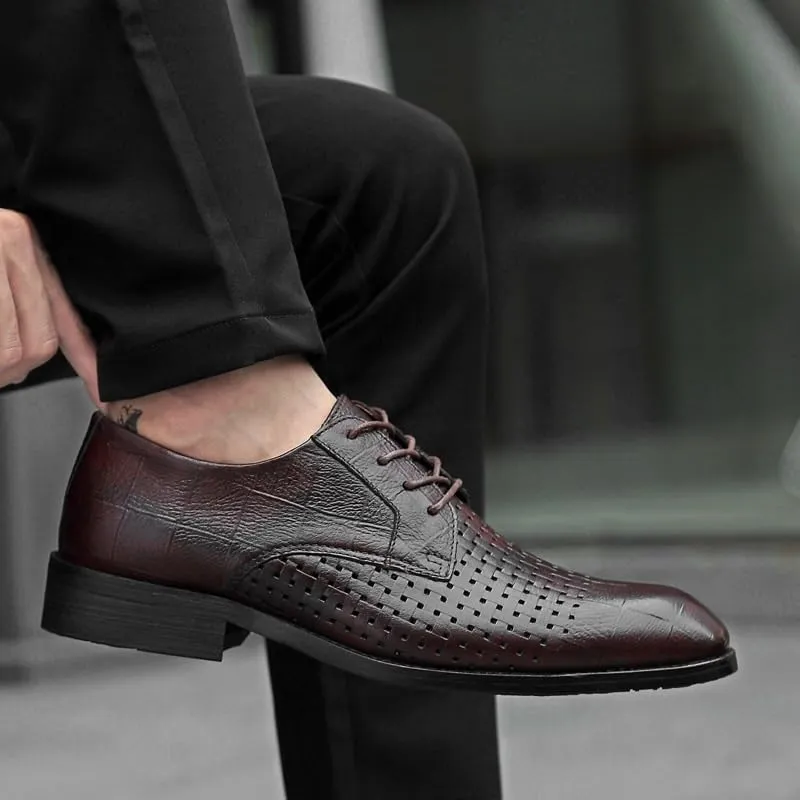 Men's Breathable Oxford Shoes Leather Wingtip Brogue Derby Shoes Non-Slip Low Top Lightweight All-Day Business Work Shoes