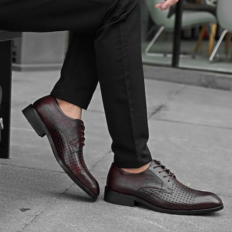 Men's Breathable Oxford Shoes Leather Wingtip Brogue Derby Shoes Non-Slip Low Top Lightweight All-Day Business Work Shoes
