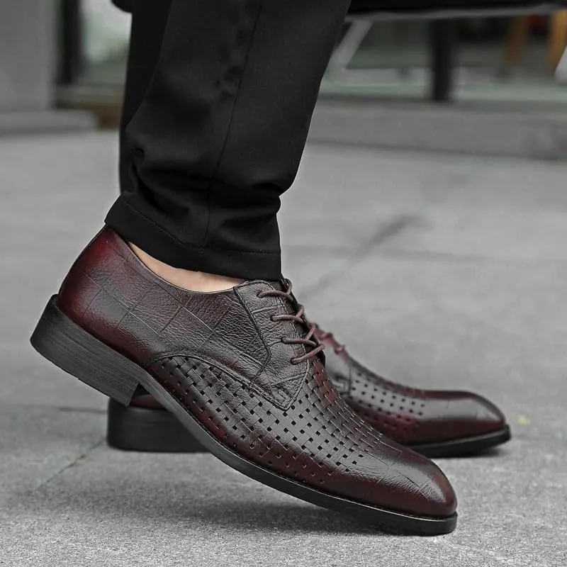 Men's Breathable Oxford Shoes Leather Wingtip Brogue Derby Shoes Non-Slip Low Top Lightweight All-Day Business Work Shoes