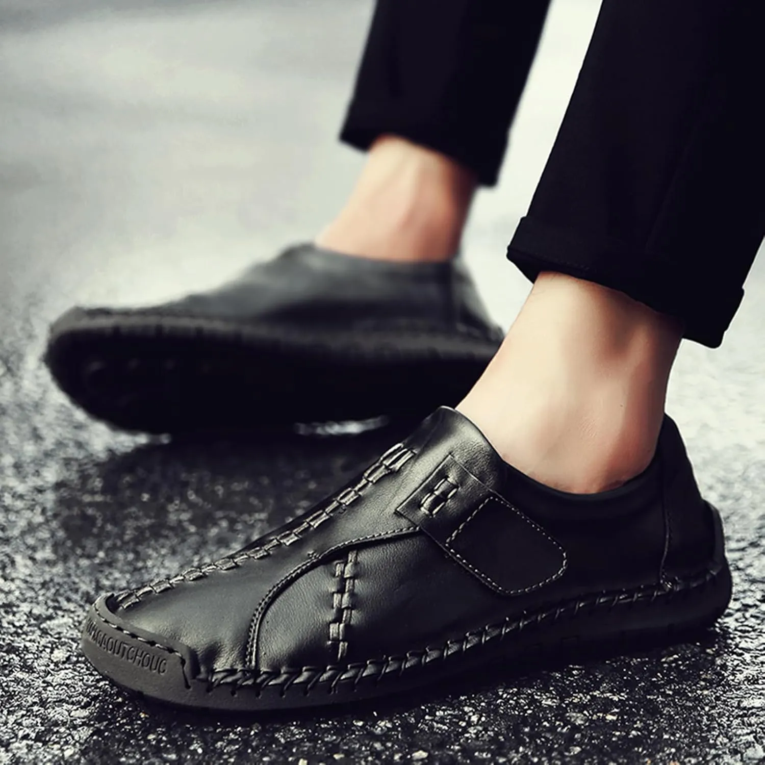 Men's Causal Loafers Slip on Leather Handmade Driving Oxford Flats Comfortable Walking Shoes