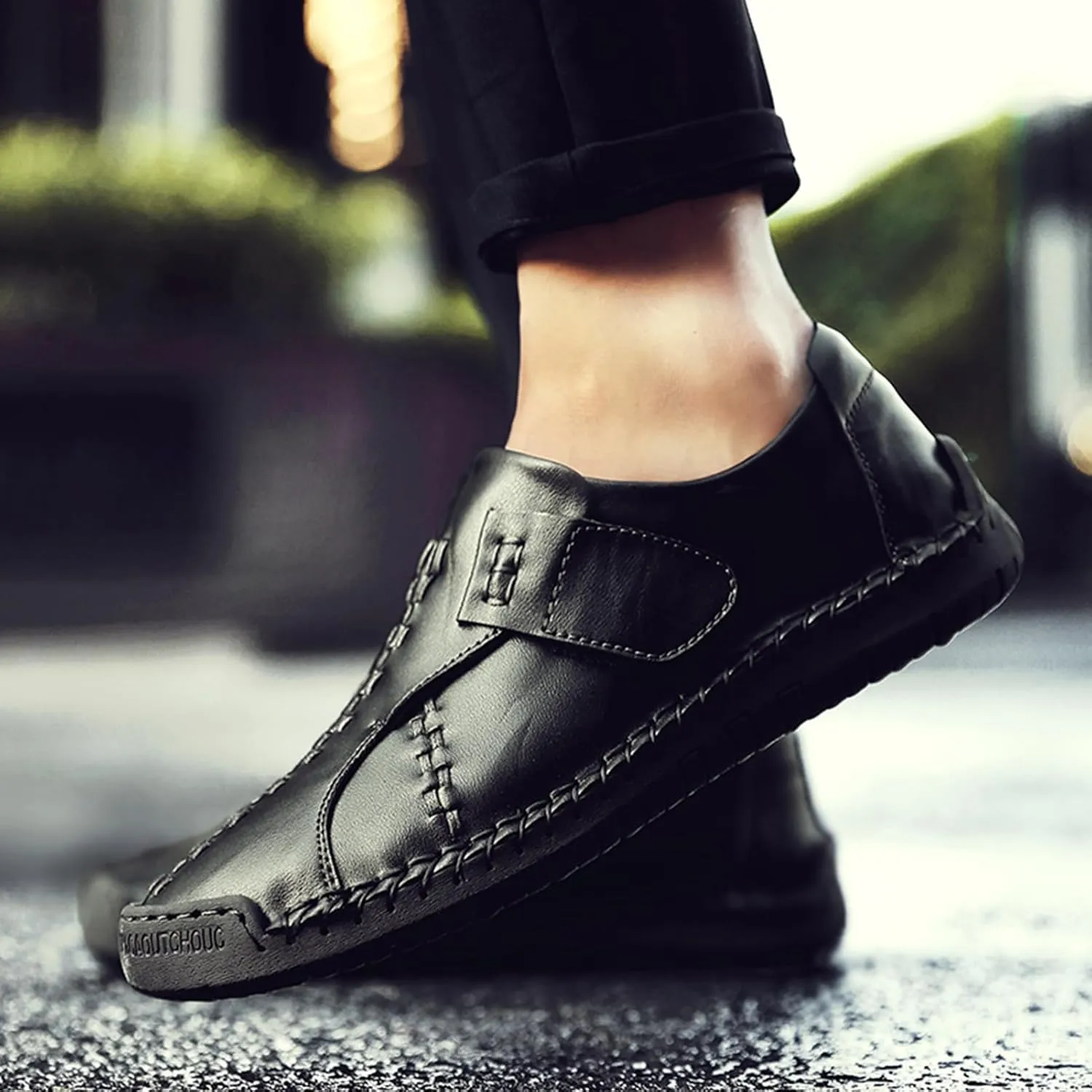 Men's Causal Loafers Slip on Leather Handmade Driving Oxford Flats Comfortable Walking Shoes