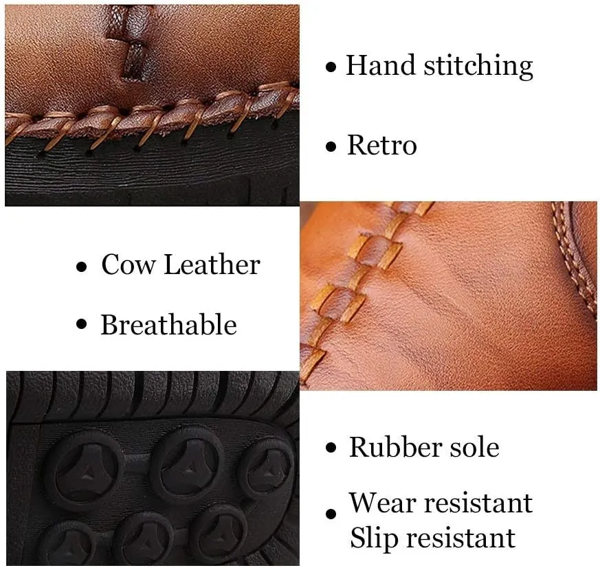 Men's Causal Loafers Slip on Leather Handmade Driving Oxford Flats Comfortable Walking Shoes
