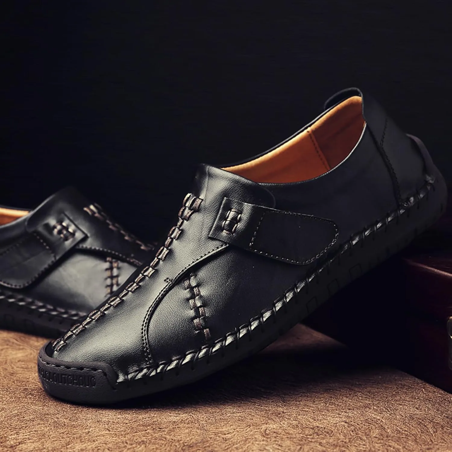 Men's Causal Loafers Slip on Leather Handmade Driving Oxford Flats Comfortable Walking Shoes