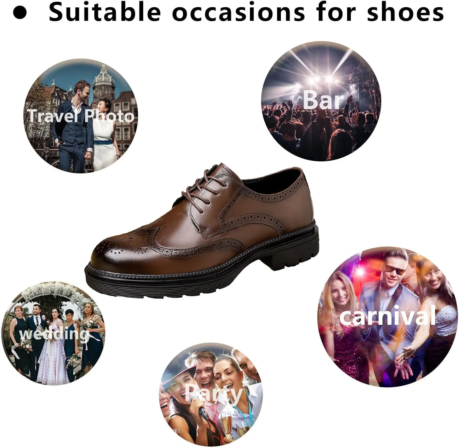 Men's Comfortable Dress Wingtip Brogue Oxford Shoes Breathable Lightweight Genuine Leather Platform Round Toe Business Casual Oxfords