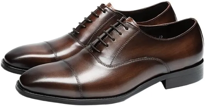 Men's Dress Cap Toe Shoes Genuine Leather Wingtip Brogue Oxford Formal Shoes for Men Business Derby Shoes Non-Slip Rubber Soft Sole Lace-ups