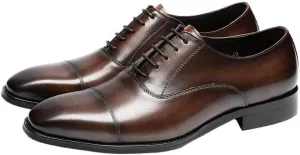 Men's Dress Cap Toe Shoes Genuine Leather Wingtip Brogue Oxford Formal Shoes for Men Business Derby Shoes Non-Slip Rubber Soft Sole Lace-ups