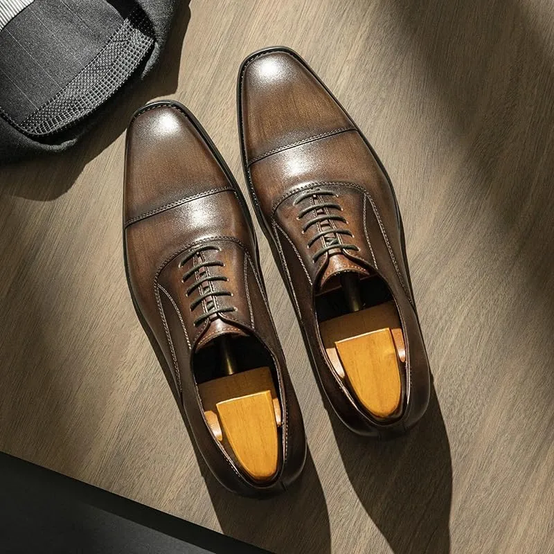 Men's Dress Cap Toe Shoes Genuine Leather Wingtip Brogue Oxford Formal Shoes for Men Business Derby Shoes Non-Slip Rubber Soft Sole Lace-ups