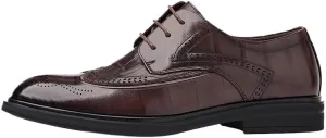 Men's Dress Pointed Business Shoes Genuine Leather Wingtip Formal Breathable Leather Shoes Men's Derby Shoes Non-Slip Rubber Soft Sole Lace-ups