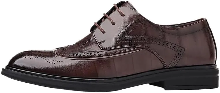 Men's Dress Pointed Business Shoes Genuine Leather Wingtip Formal Breathable Leather Shoes Men's Derby Shoes Non-Slip Rubber Soft Sole Lace-ups