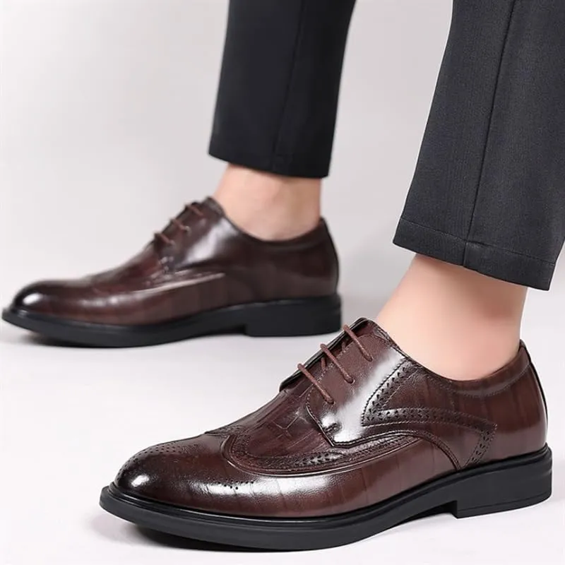 Men's Dress Pointed Business Shoes Genuine Leather Wingtip Formal Breathable Leather Shoes Men's Derby Shoes Non-Slip Rubber Soft Sole Lace-ups